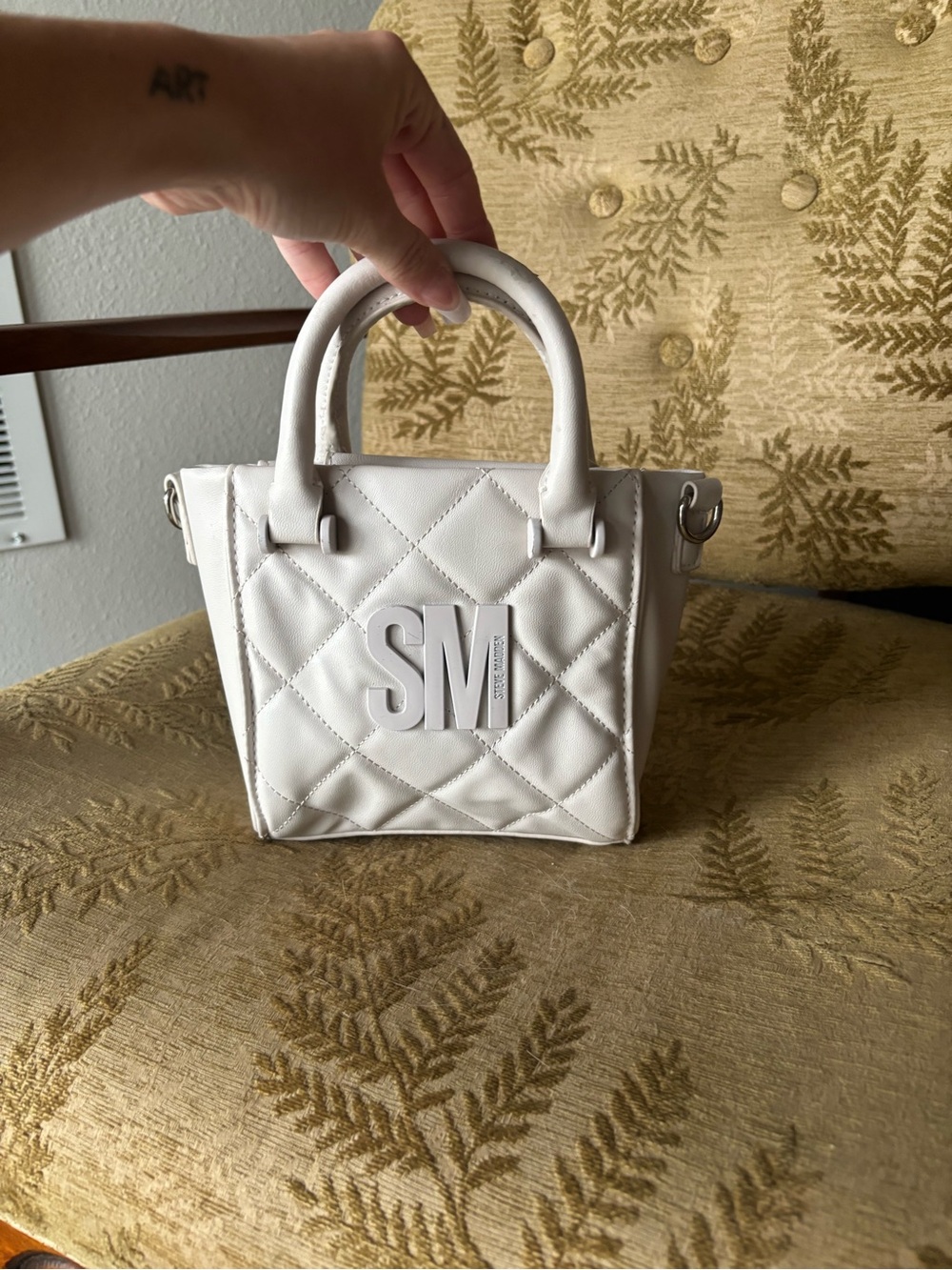 Steve Madden White Quilted Mini Tote with SM Logo
